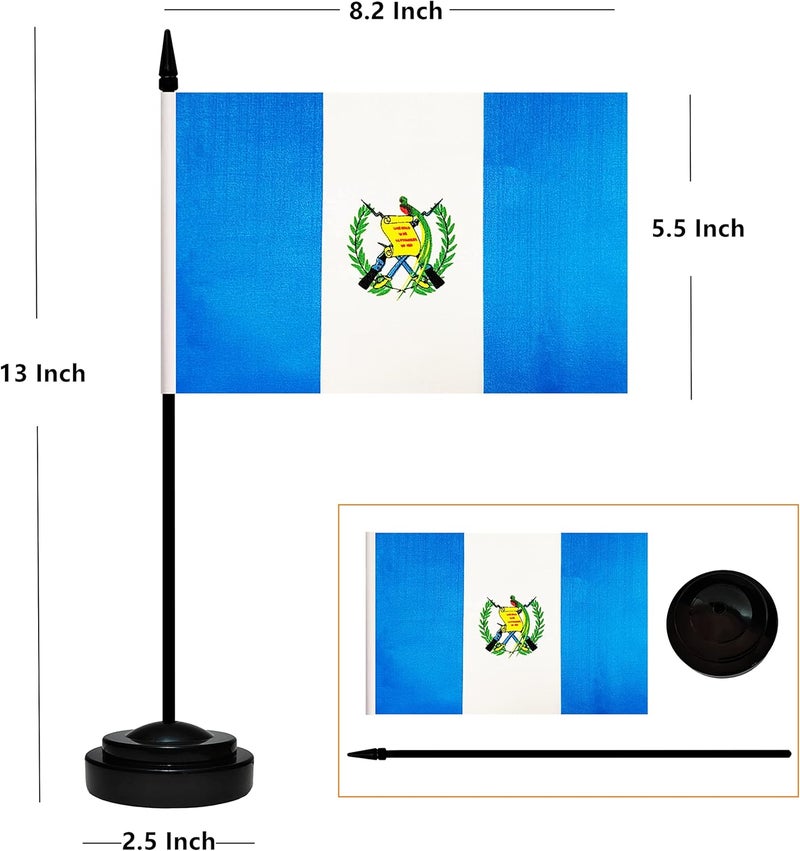 BCLin Guatemala Desk Flag Set, 2 Pack Guatemalan Table Office Flags, Small Mini Desktop Flag With 12" Solid Black Pole, Black Base, Miniature Desktop Flag - Image 2